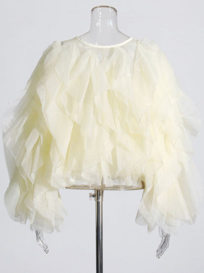 Dreamy Apricot Ruffled Organza Crop Top
