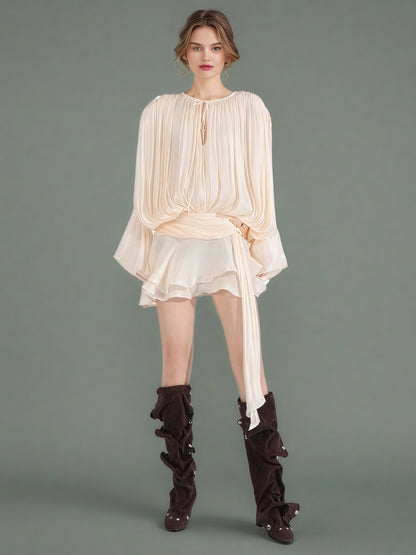 Elegant Apricot Tie - Neck Wrap Mini Dress