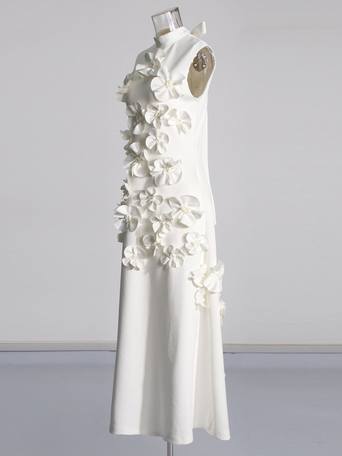 Karina High-Neck Floral-Appliqué Maxi Dress