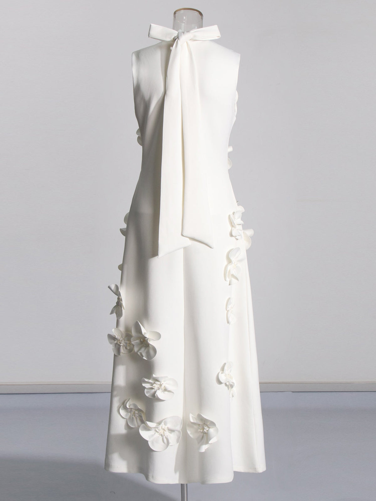 Karina High-Neck Floral-Appliqué Maxi Dress