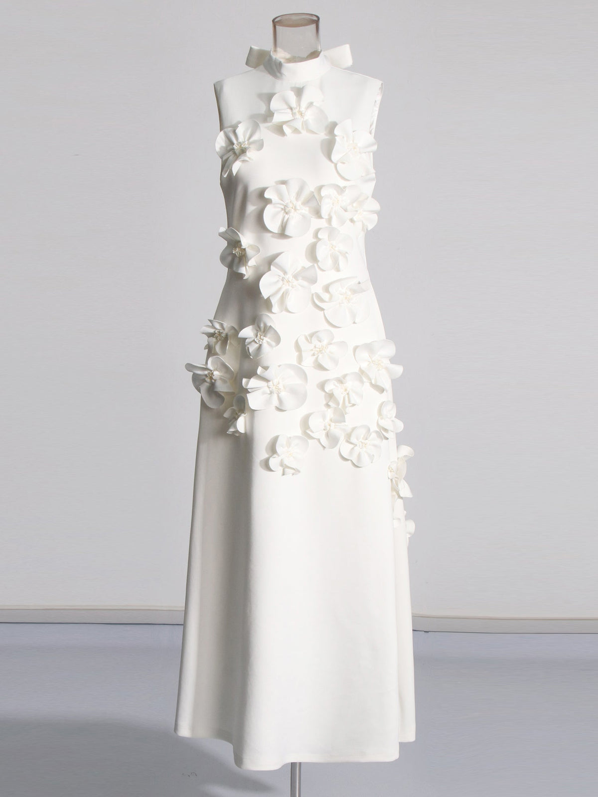 Karina High-Neck Floral-Appliqué Maxi Dress