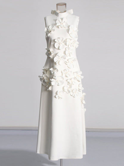 Karina High-Neck Floral-Appliqué Maxi Dress