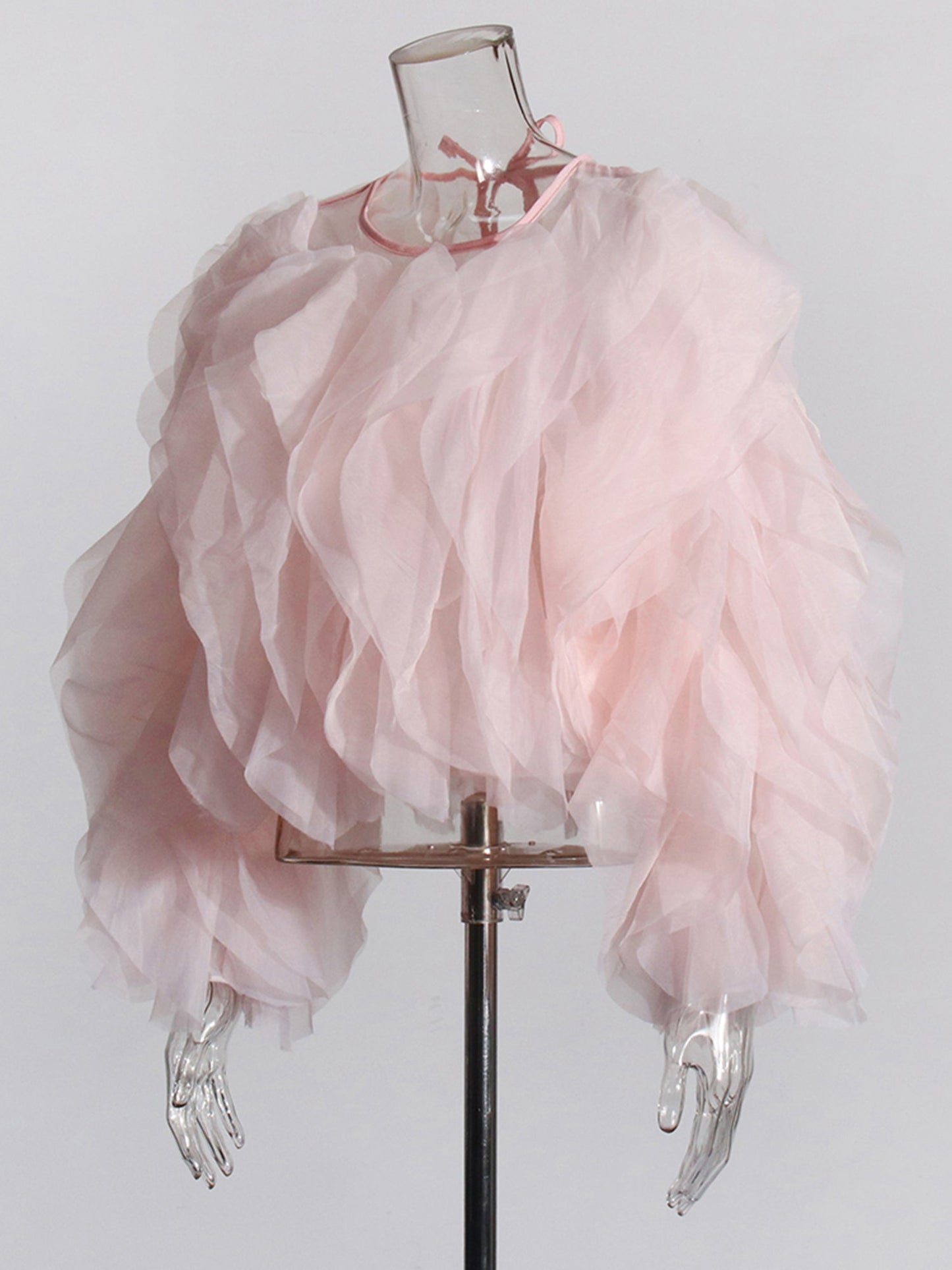 Enchanting Pink Ruffled Organza Crop Top