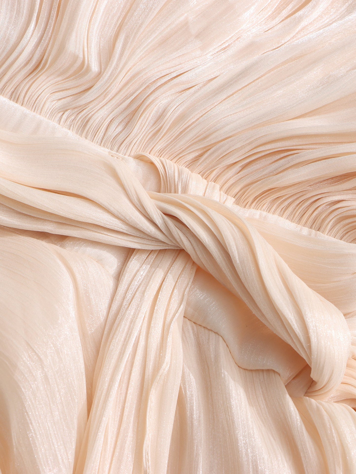 Ethereal Apricot Pleated Maxi Dress with Tie Neck
