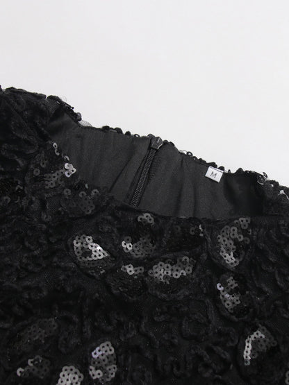Glamorous Black Lace Embellished Long - Sleeve Maxi Dress