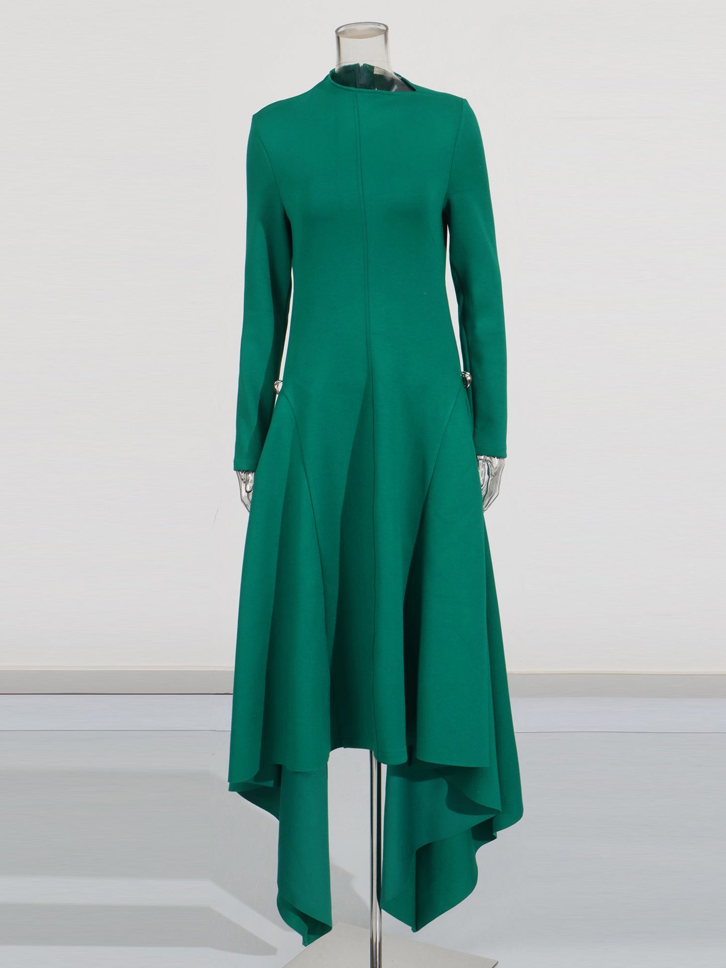 Green Asymmetric Hem Dress with Side Ring
