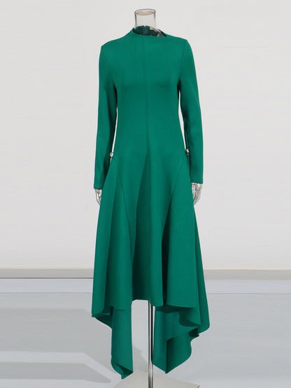Green Asymmetric Hem Dress with Side Ring