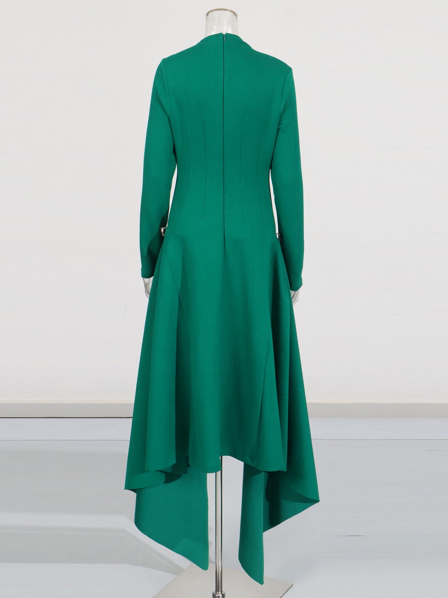Green Asymmetric Hem Dress with Side Ring