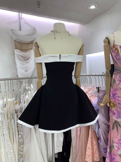 Hit Color Off Shoulder Short Dress