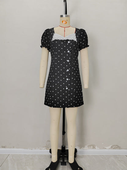 Hit Color Wave Point Short Dress