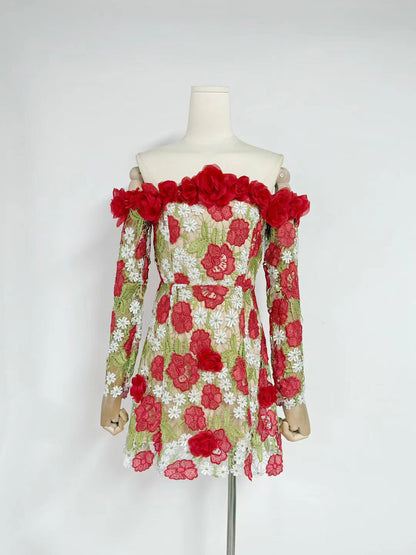 Off Shoulder Patchwork Mini Dress