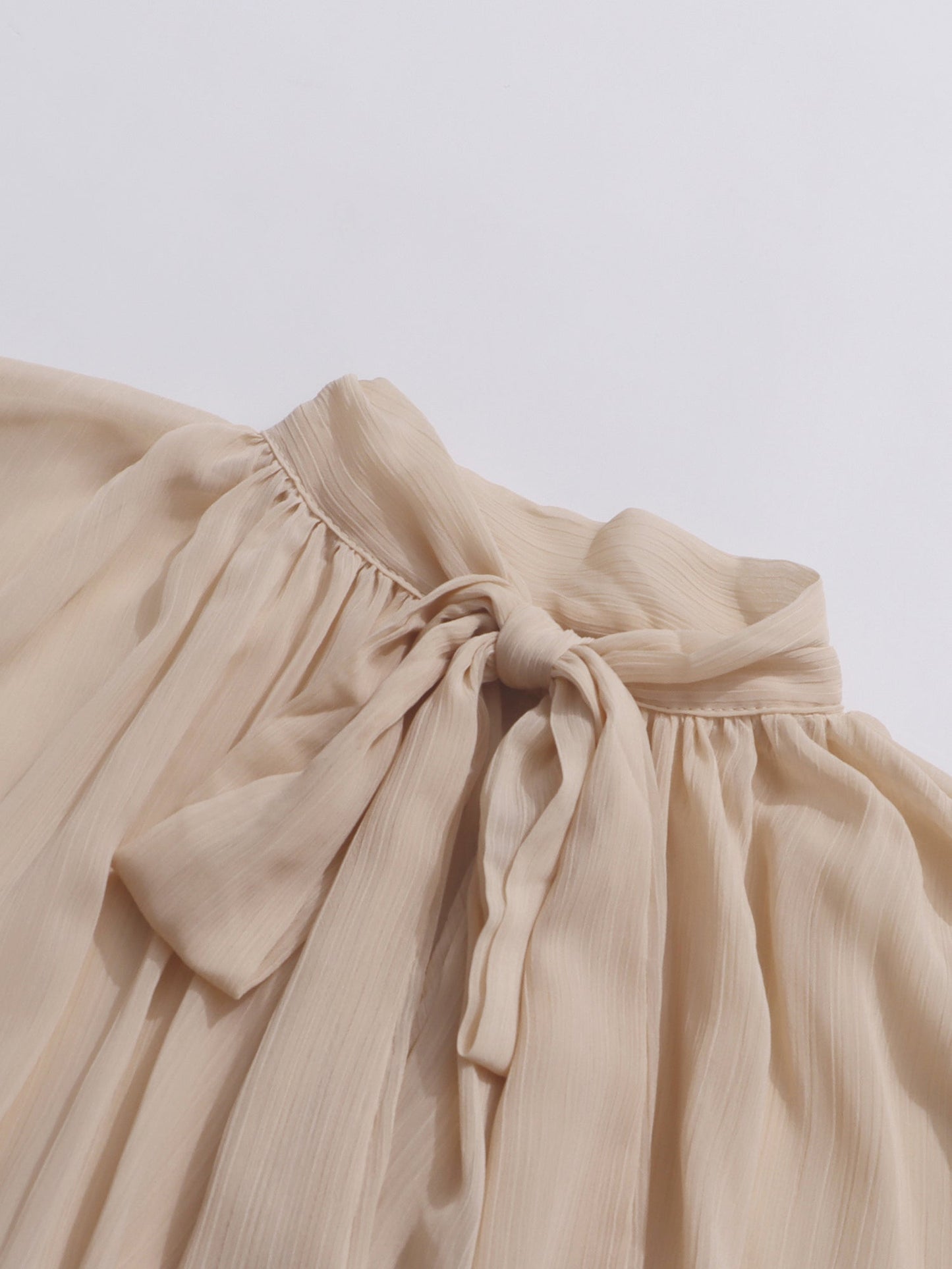 Nude Pink Ruffled Chiffon Blouse with Tiered Bell Sleeves