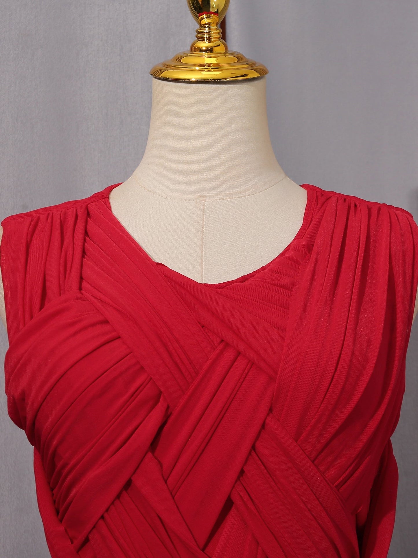 Red Sleeveless Knotted Ruched Maxi Dress