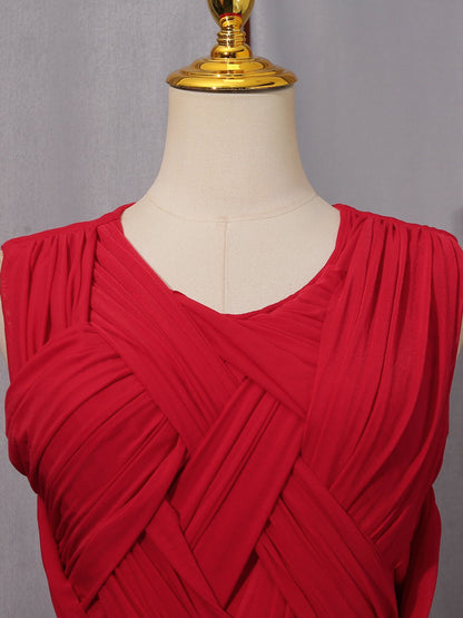 Red Sleeveless Knotted Ruched Maxi Dress