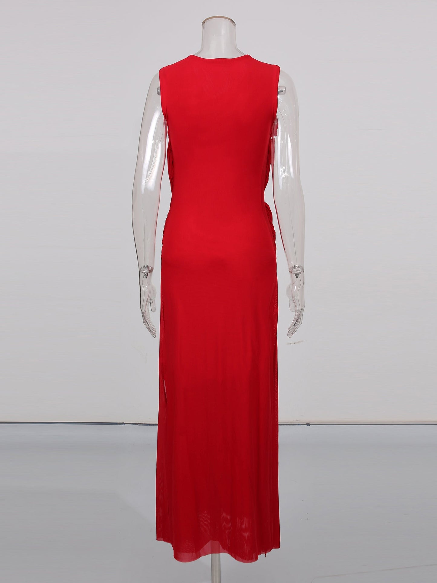 Red Sleeveless Knotted Ruched Maxi Dress