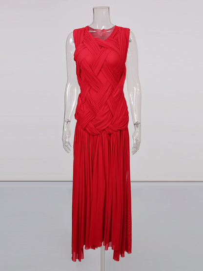 Red Sleeveless Knotted Ruched Maxi Dress