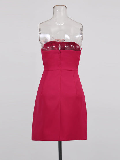 Rose Strapless Mini Dress with Floral Embroidery