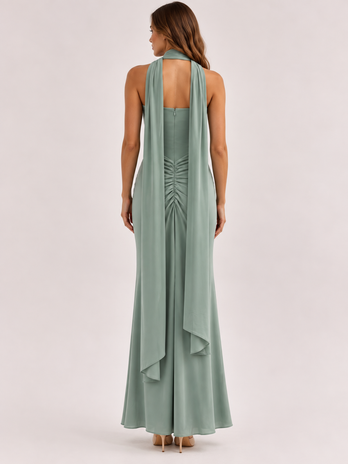 Selene Scarf-Neck Draped Gown