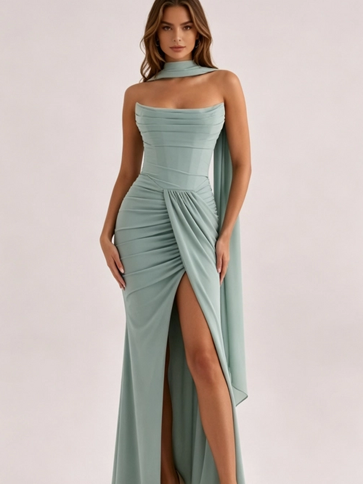 Selene Scarf-Neck Draped Gown