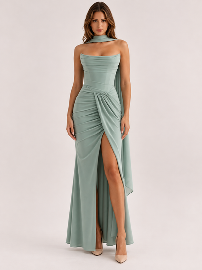Selene Scarf-Neck Draped Gown
