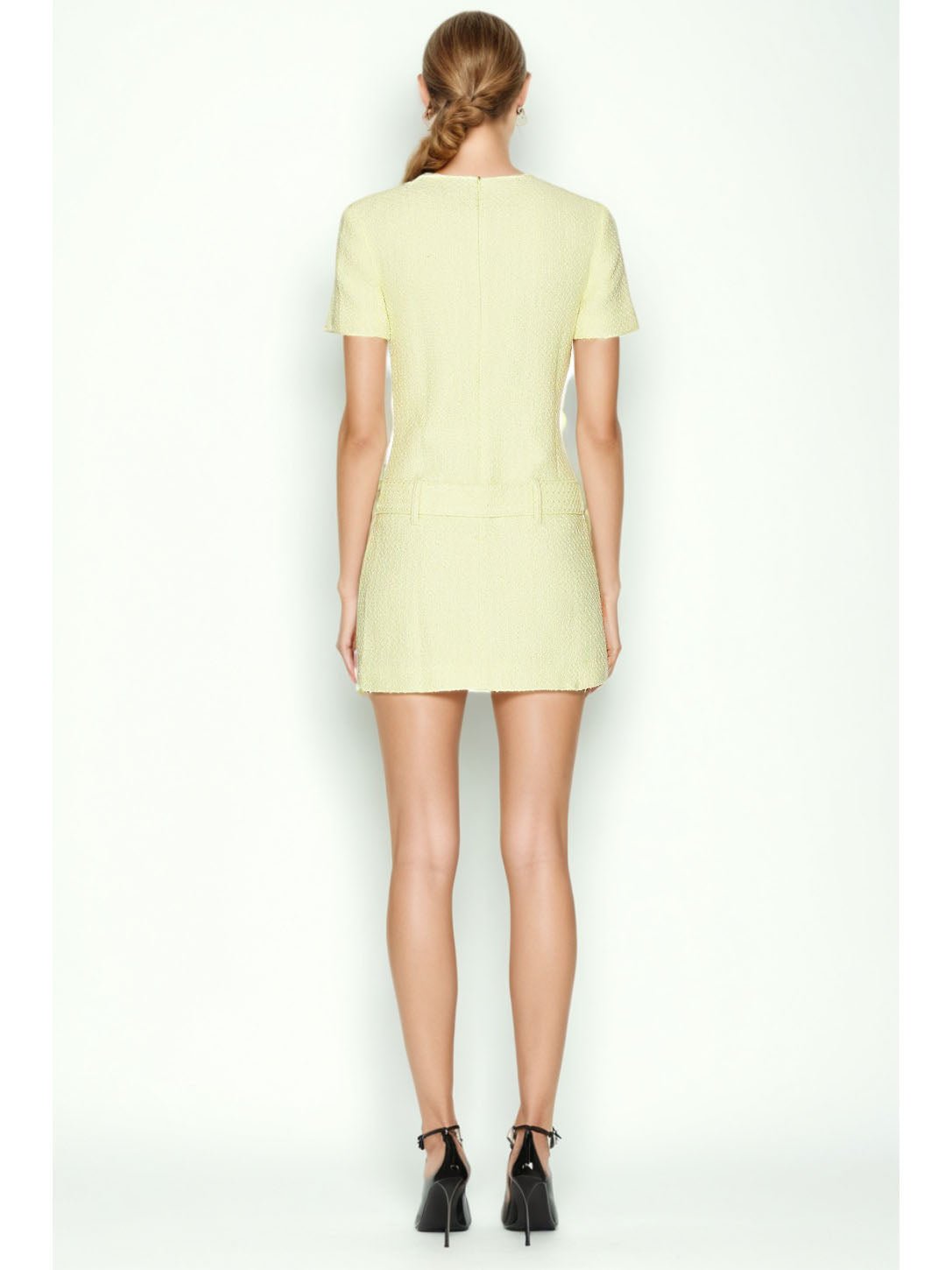Solid Round Neck Belt Short Dress