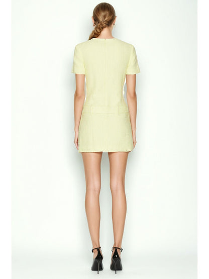 Solid Round Neck Belt Short Dress
