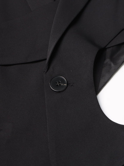Stylish Black Cut - out Asymmetric Blazer with Belt