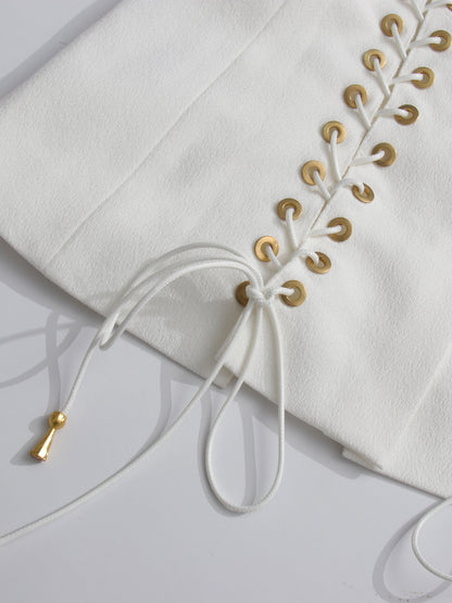 White Blazer with Unique Button & Drawstring Hem