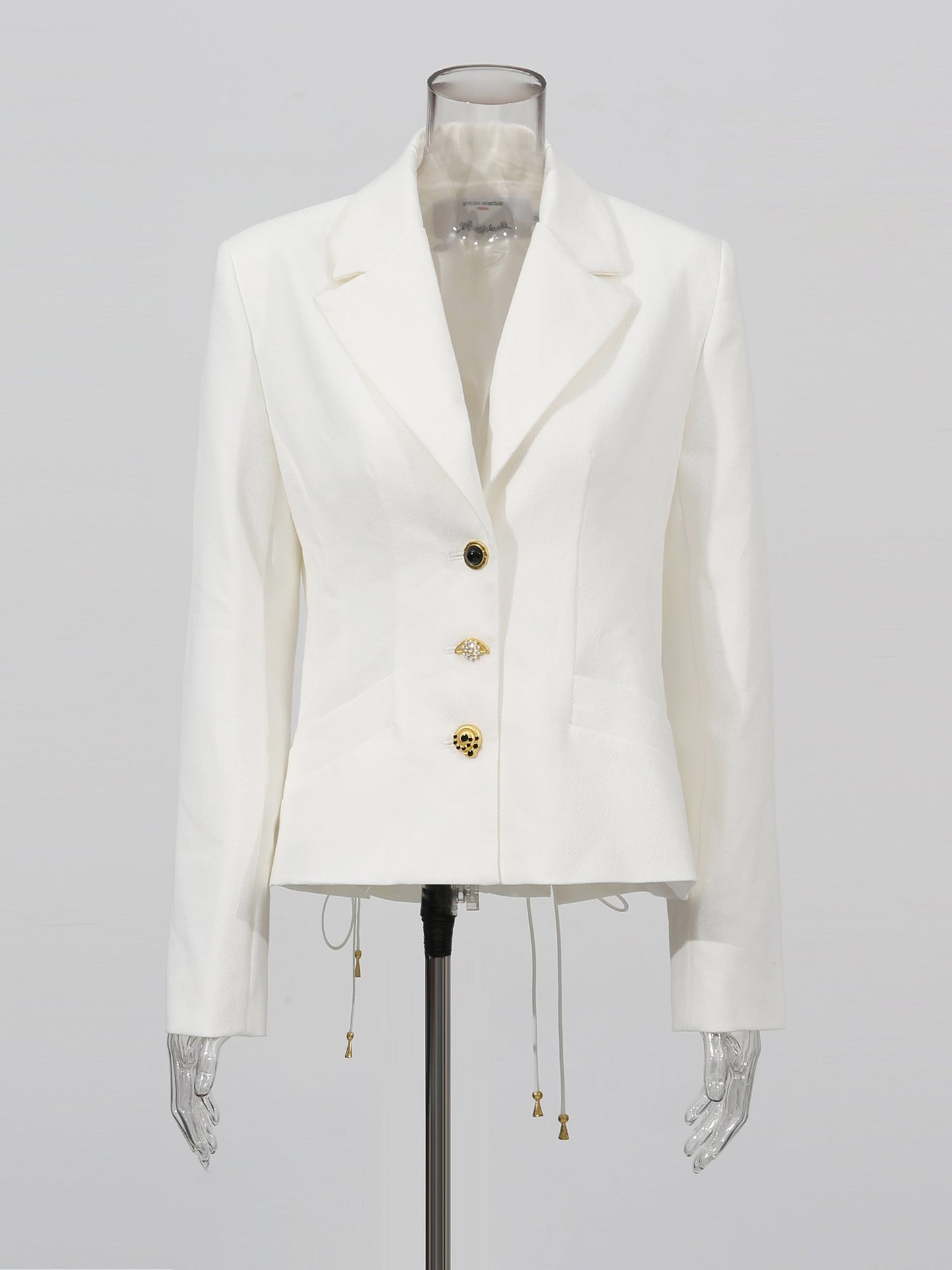 White Blazer with Unique Button & Drawstring Hem