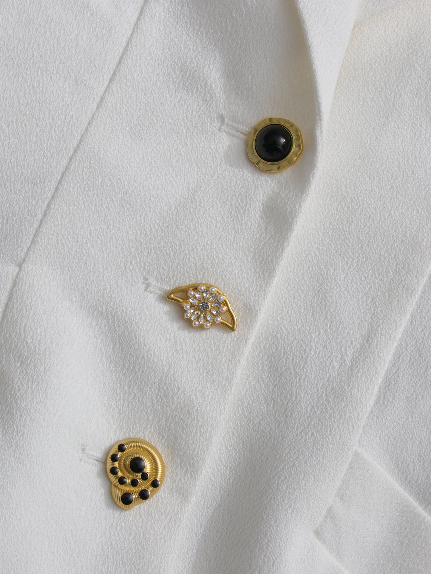 White Blazer with Unique Button & Drawstring Hem