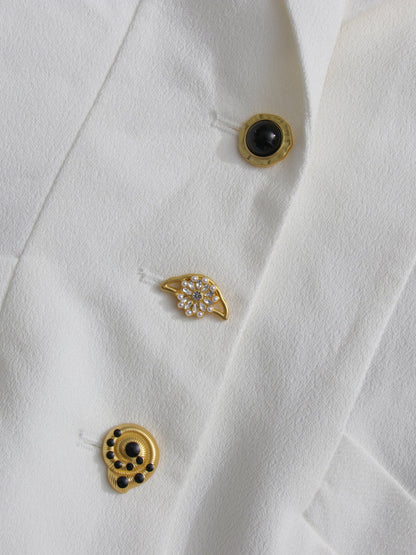 White Blazer with Unique Button & Drawstring Hem
