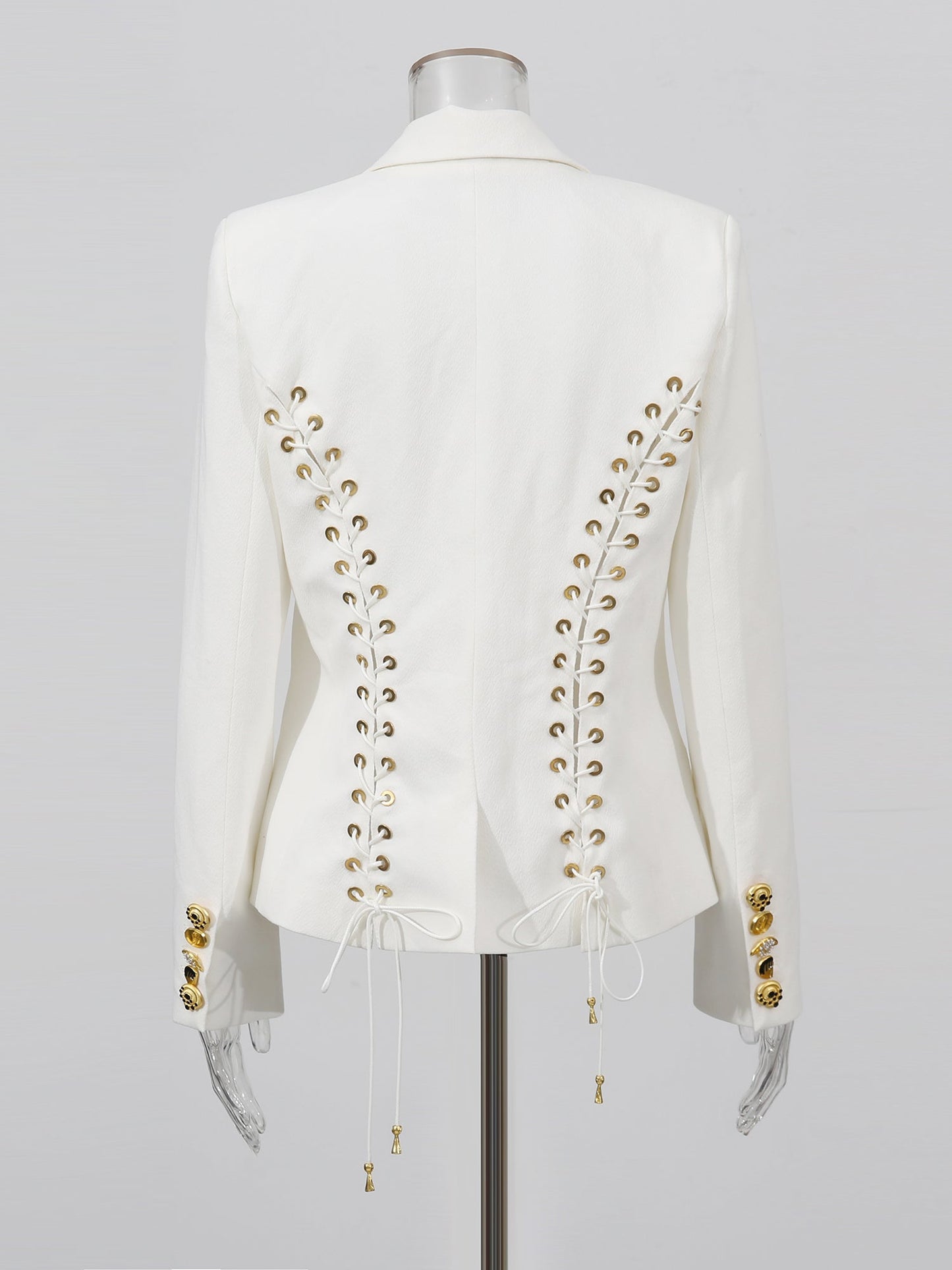 White Blazer with Unique Button & Drawstring Hem