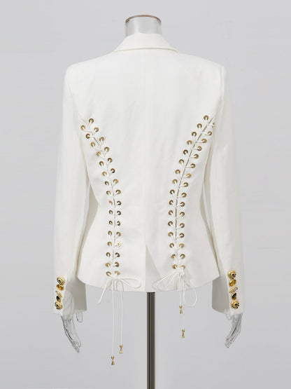 White Blazer with Unique Button & Drawstring Hem