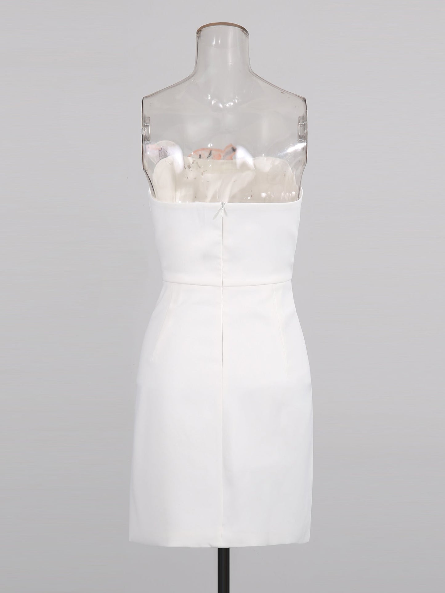 White Strapless Mini Dress with Floral Embroidery