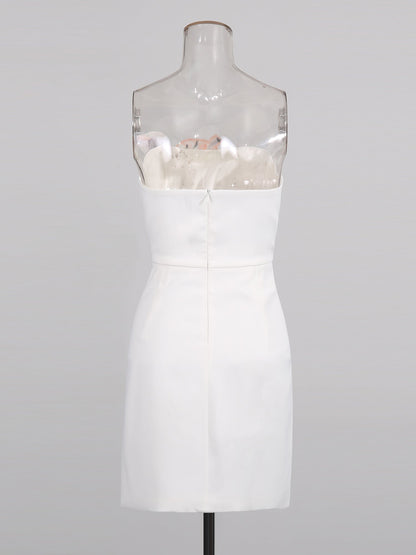 White Strapless Mini Dress with Floral Embroidery