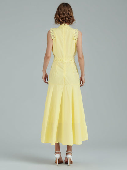 Yellow Lace Sleeveless Midi Dress