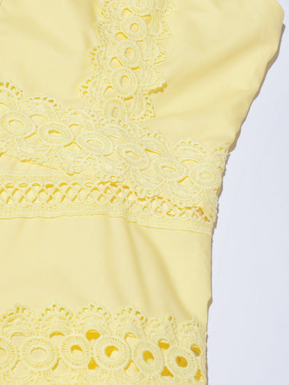 Yellow Lace Sleeveless Midi Dress