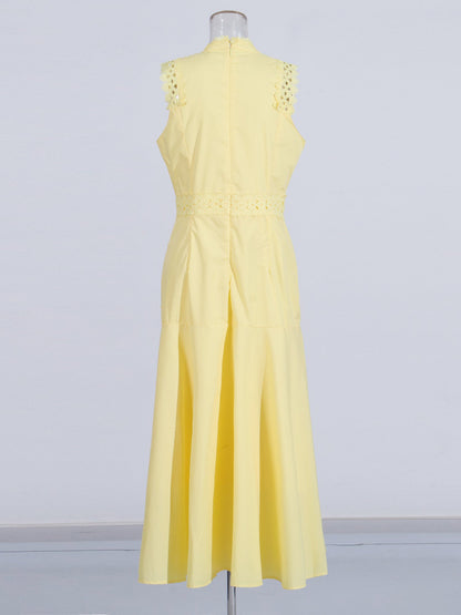 Yellow Lace Sleeveless Midi Dress
