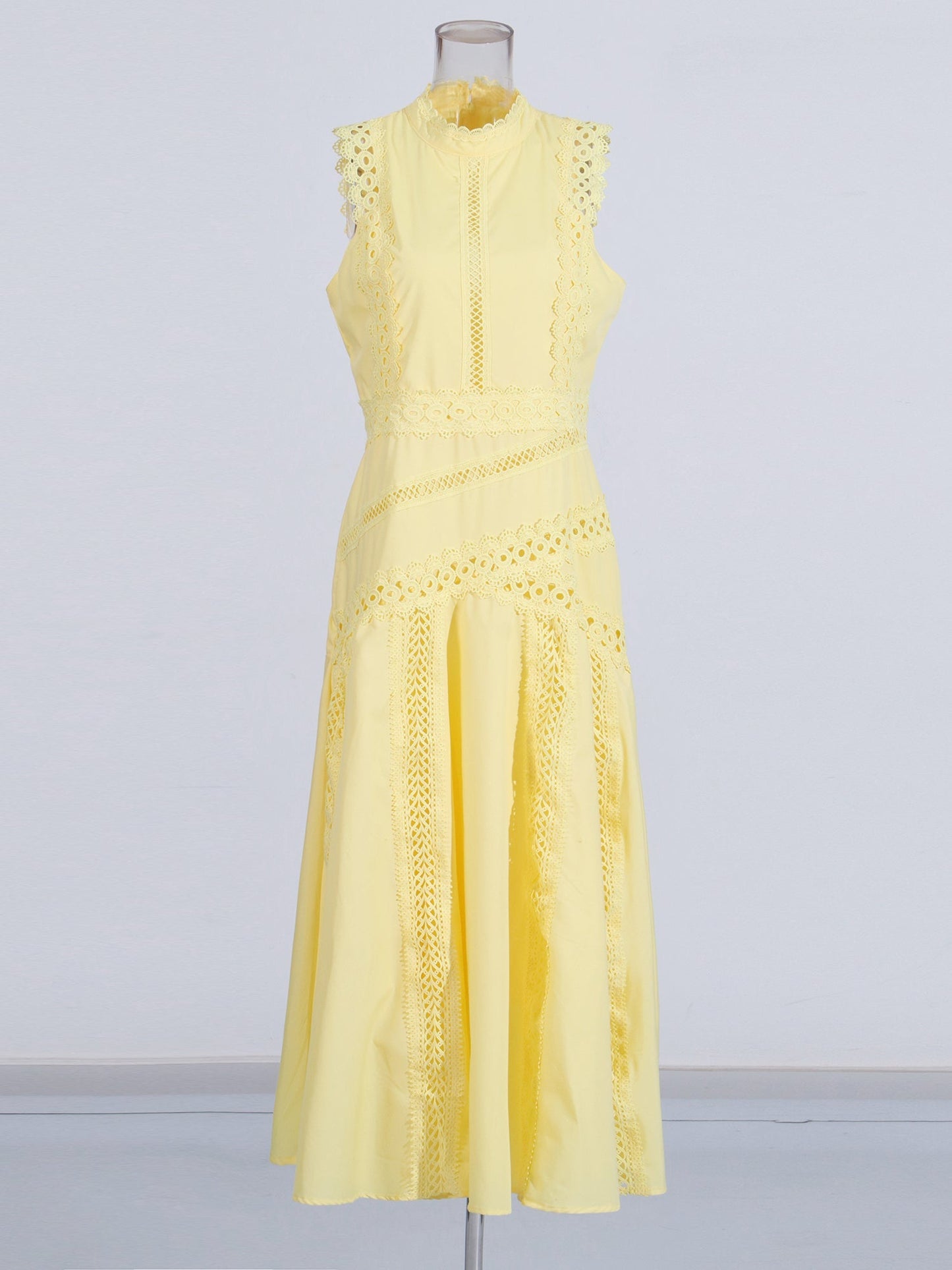 Yellow Lace Sleeveless Midi Dress
